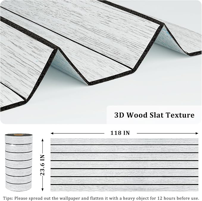 White/Grey Wood Slat Panels for Interior Wall Decor Self Adhesive Textured 3D - Image 5