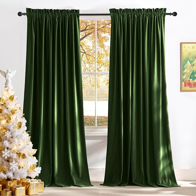 NICETOWN Olive Green Velvet Blackout Curtains 98 inch Long - Image 9