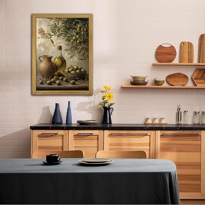Wood Framed Olive Kitchen Wall Art, Vintage Rustic Still Life Canvas Print - Image 6