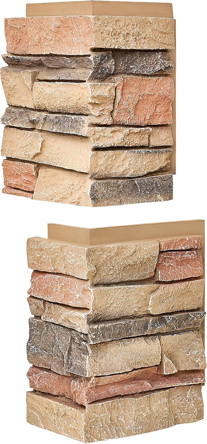 1.77 Inch Deep 3D Faux Stone Corner Panels Matching 2 Piece Set - Image 3