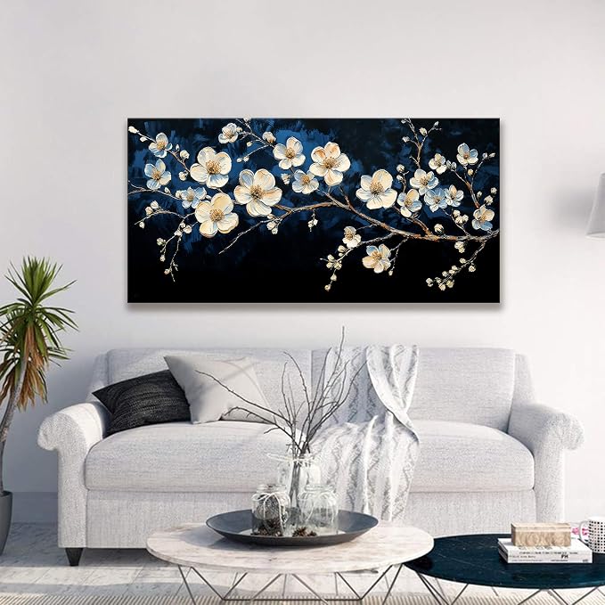 Suconvng White Flower Wall Art Canvas Wall Art Decor Set Home Wall Decor Modern - Image 4