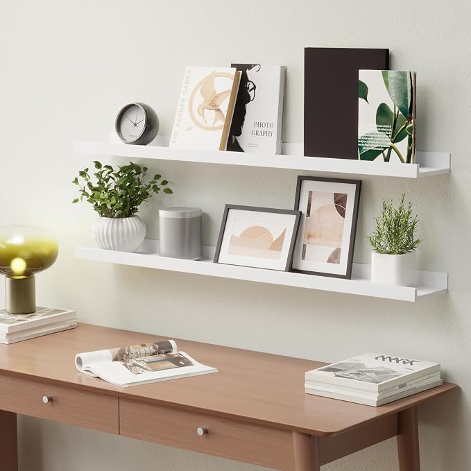 Boswillon 36 Inches Long Floating Shelves Wall Mounted, 2 Set Modern White Shelf - Image 2