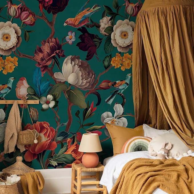 Zeeko Floral Peel and Stick Wallpaper Removable Mural Vintage Wallpaper - Image 2
