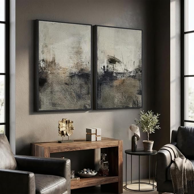 Large Framed Neutral Abstract Wall Art Set of 2 - Image 8