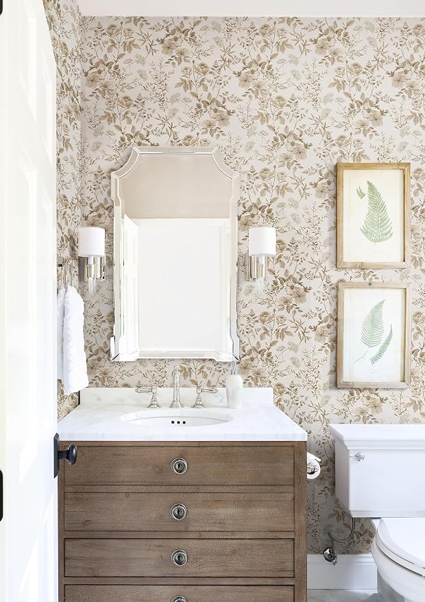 Erfoni 16.9" x197" Beige Floral Peel and Stick Wallpaper Boho Floral Leaf - Image 5