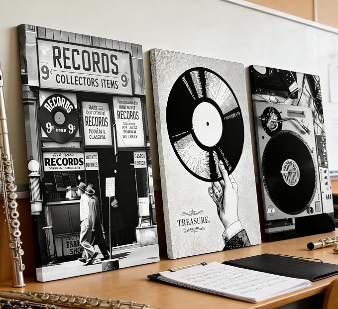 Vintage Music Canvas Wall Art Fashion Black And White Photography Preppy Vinyl - Image 2