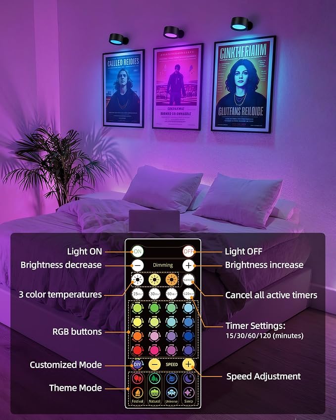 Wall Mounted Lights, 2 Pack Rechargeable RGB Color Changing Light, 3 Color - Image 4