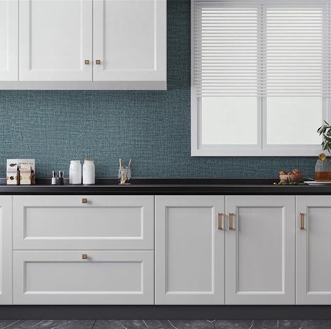 Guvana Grasscloth Peel and Stick Wallpaper Blue Textured Contact Paper Modern - Image 4