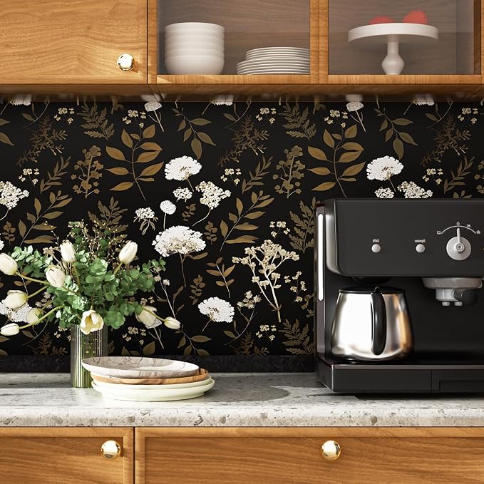 Laatse Dark Floral Wallpaper Peel and Stick Boho Wallpaper 17.5in x 118in - Image 6