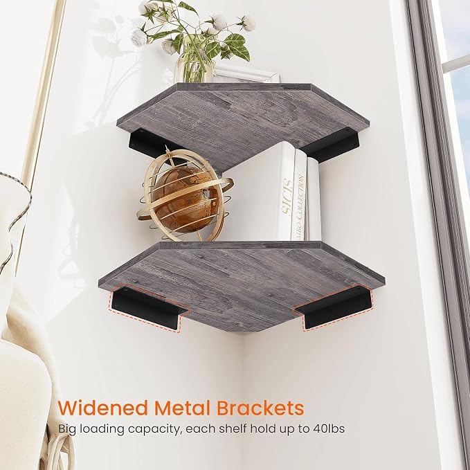 Homode Corner Shelf Wall Mount, Wall Shelf Organizer, Wood Hanging Storage - Image 5