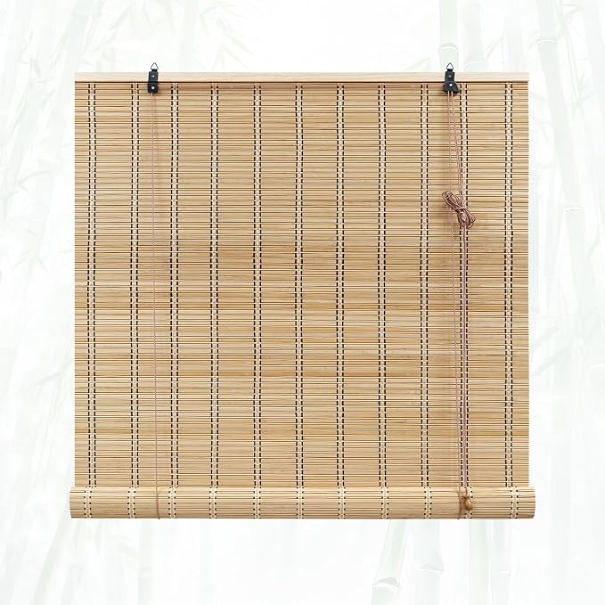 Glimer Bamboo Blinds for Interior Windows, Natural Roll Up Bamboo Shades for by Glimer