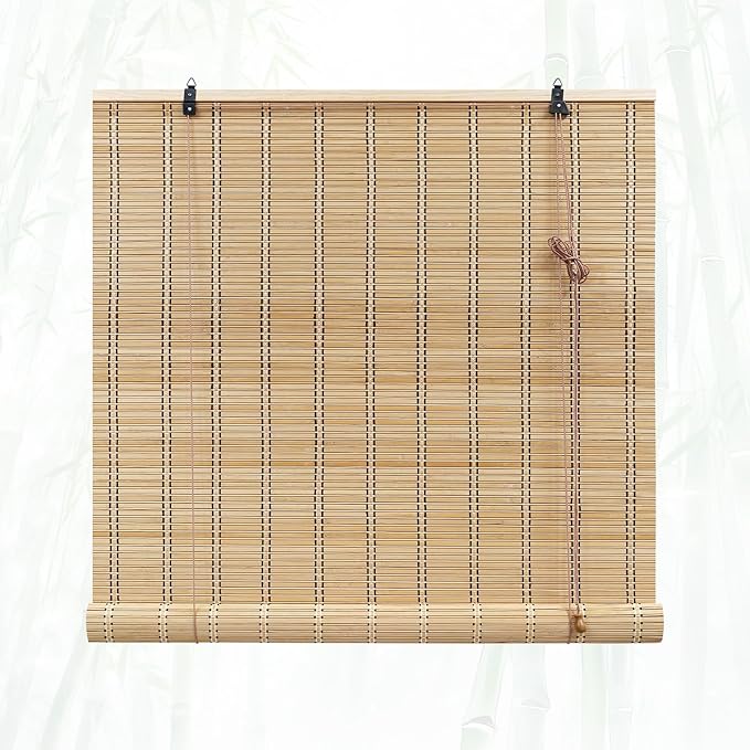 Glimer Bamboo Blinds for Interior Windows, Natural Roll Up Bamboo Shades for by Glimer