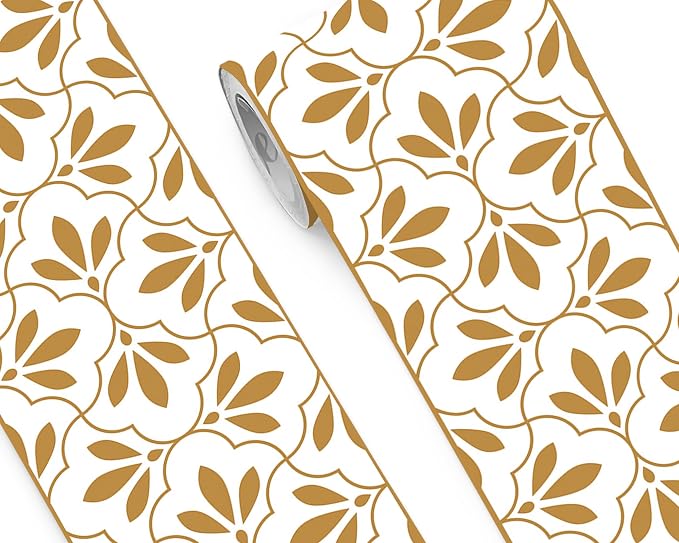 FLFK Wallpaper Border Gold and White Patterns Peel and Stick Wall Border Self by FLFK
