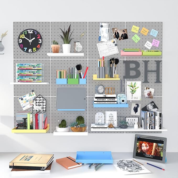 Peg Board, 4 Pack Metal Pegboard Panels Grey Pegboards Wall Organizer - Image 9
