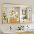 60x36 Inch Bathroom Mirror for Wall, Anti-Rust Oak Wood Grain Metal Framed by Briivuemodernmirrors