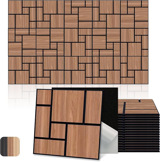 Mollywell Acoustic Panels, PVC Wood-Grain Decor, 12x12 Inch Carved Pattern by Mollywell
