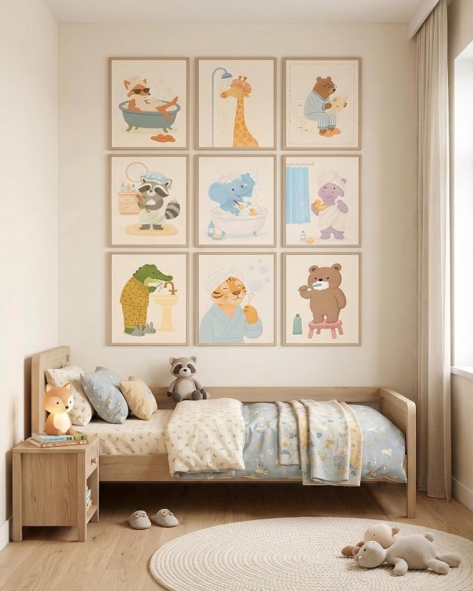 tgguytiy Kids Bathroom Wall Art Set of 9 Cute Animal Bathroom Decor - Image 5