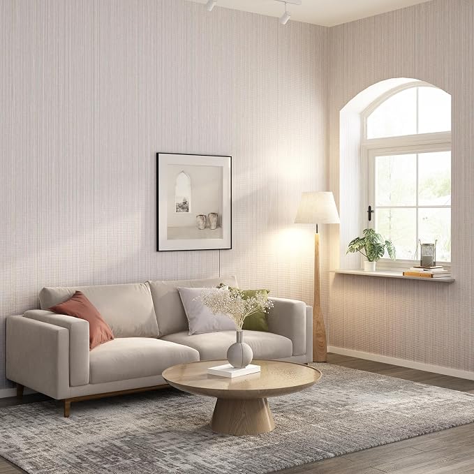 Grasscloth Peel and Stick Wallpaper 20.8"x394" Beige Thick Fabric Textured - Image 6