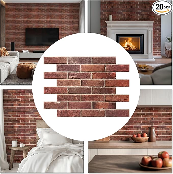 CONCORD WALLCOVERINGS ™ 3D Red Faux Brick Wall Panels by ConcordWallcoverings