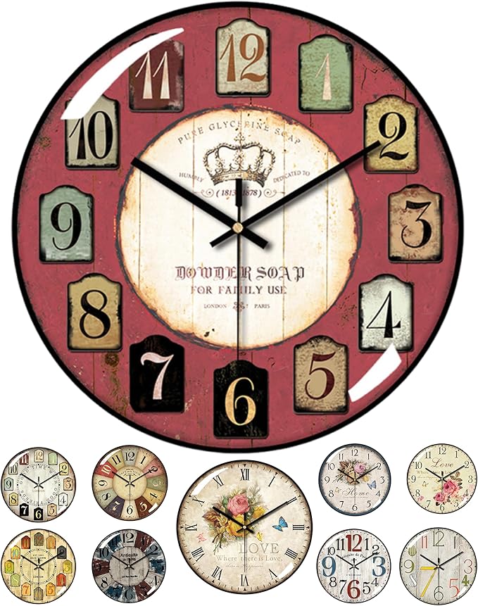 Decorative Wall Clocks Batterys Operated, Retro Wall Clock by Unknown