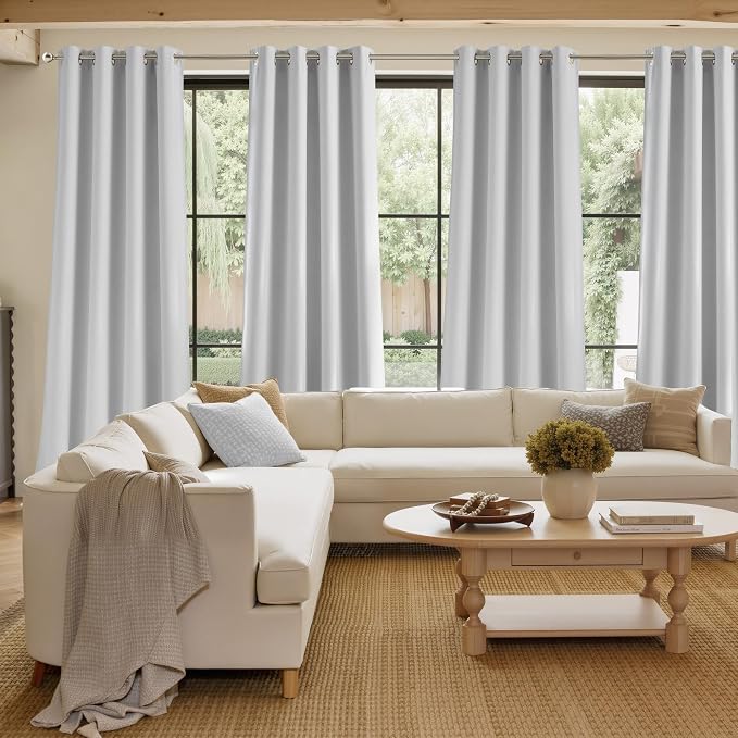 NICETOWN Short Faux Linen Greyish White Blackout Curtains 63 inches Long - Image 4