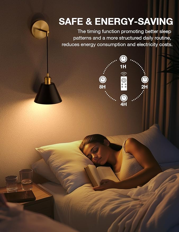 NIORSUN Gold & Black Battery Operated Wall Sconce Set of 2, 5200mAh Dimmable - Image 5