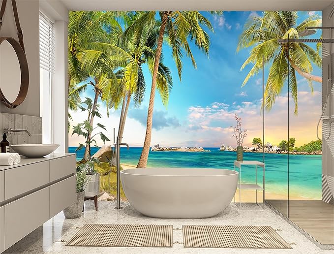 XMPMBM-Beach Palms Landscaping Fabric Wallpaper Tree Leaf Living Room Bedroom - Image 2