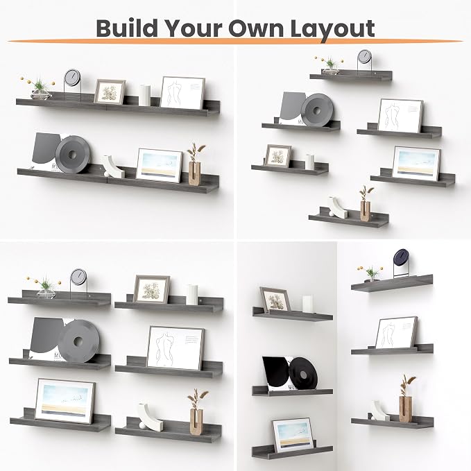 upsimples Floating Shelves for Wall, Wall Shelves for Decor Storage Set of 6 - Image 4
