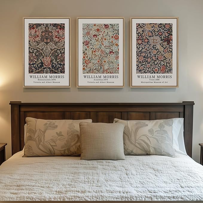 Framed William Morris Canvas Wall Art Set of 3, Vintage Boho Floral Paintings - Image 3