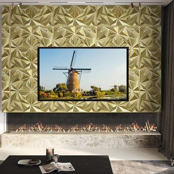 STICKGOO 3D Wall Panels for Interior Wall Decor, Champaign Gold Diamond Design - Image 2