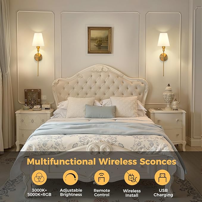 DORESshop Battery Operated Wall Sconce Set of 2, Wireless Wall Light Easy to - Image 4
