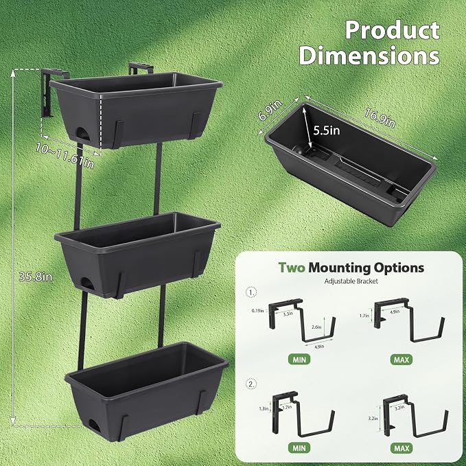 OYEAL Railing Planter Box Outdoor Deck Railing Planter Boxes Window Boxes - Image 2