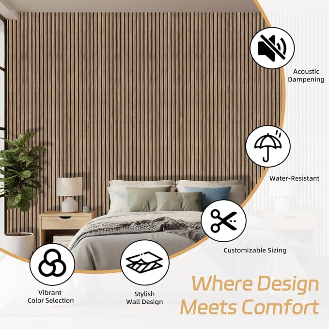 4 Pack Wood Panels for Wall, 106.3" × 11" Wood Slat Acoustic Panels for Wall - Image 9
