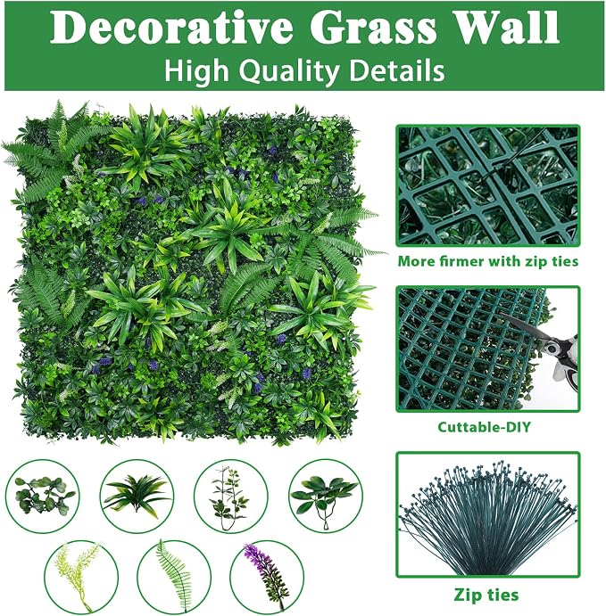 Yangrass 12pcs 20''x20'' Grass Wall Panels, Artificial Hedge Panels Greenery - Image 3