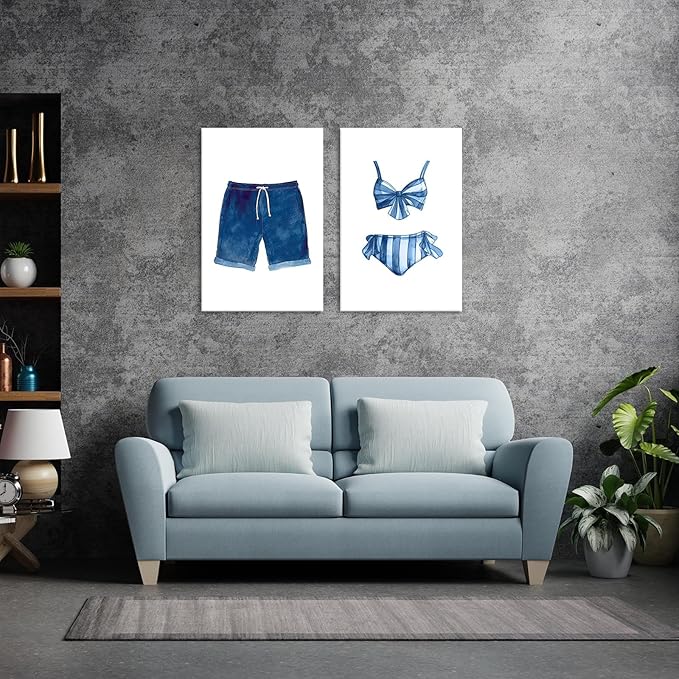 Liyark Set of 2 Retro Navy Blue And White Swimsuit Art Posters Beach Bathing - Image 6