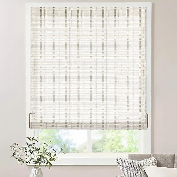 LazBlinds No Tools No Drill Bamboo Roller Shades, Cordless Bamboo Blinds by LazBlinds