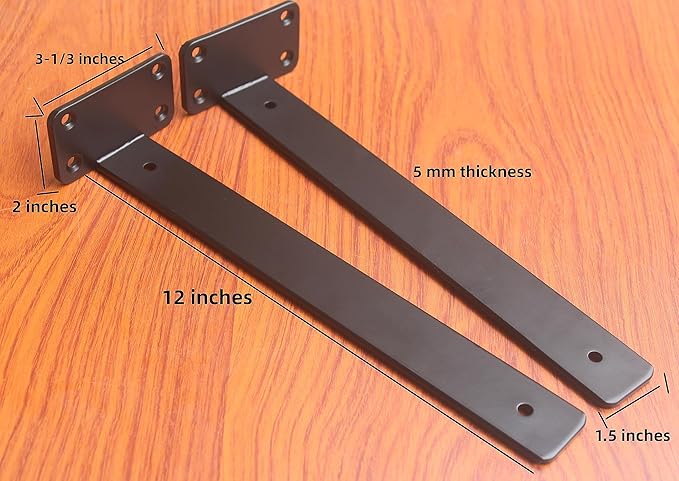 10 Pack - 12 inch Black Hidden L Shelf Bracket Iron Floating Shelf Brackets - Image 2