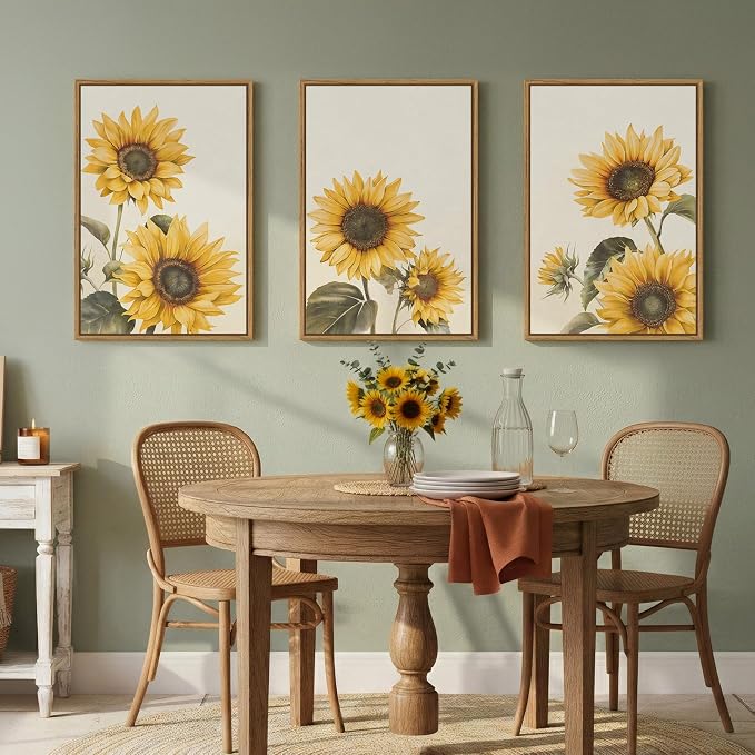 3 Piece Large Framed Floral Sunflower Wall Art - Image 3