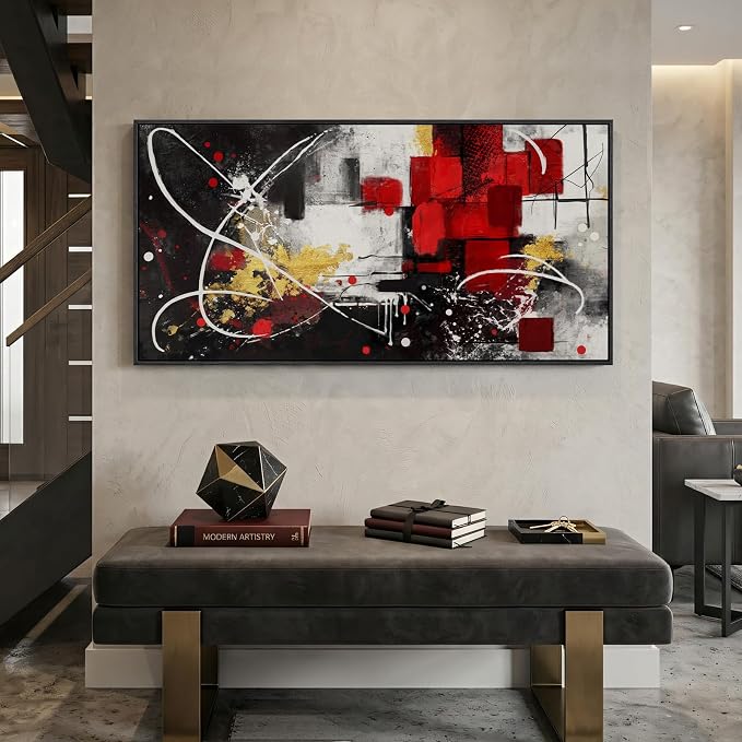 Extra Large Framed Red Black and White Abstract Wall Art - Image 4