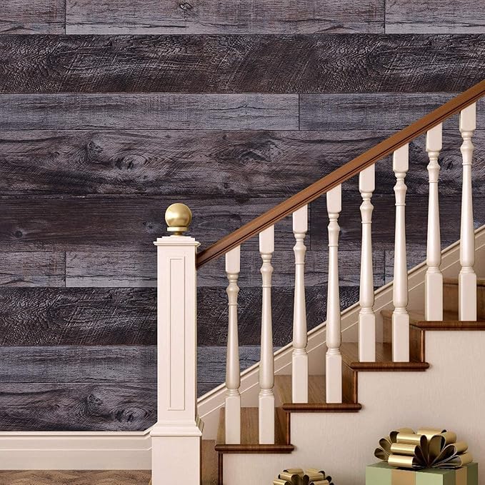 WENMER 17.71" x 118.1" Grey Wood Peel and Stick Shiplap Self-Adhesive Wallpaper - Image 3