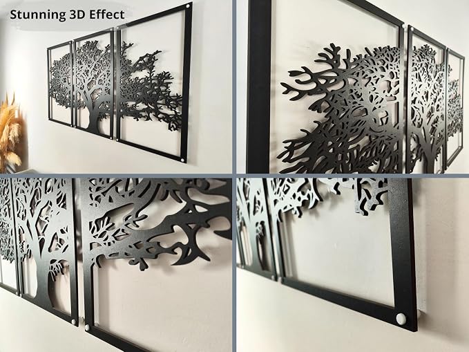 VAILLA Tree of Life Wall Art Decor Set of 3 Wall Hanging Sculpture Modern Wall - Image 4