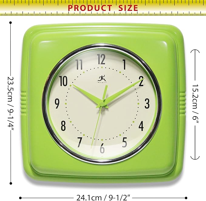 Infinity Instruments Retro Wall Clock – 9-Inch Square Silent Non-Ticking - Image 5