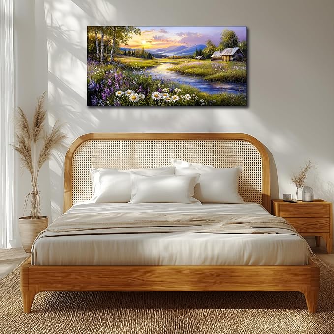 SERIMINO Large Wall Art Prints, Rural Landscape Wall Decor, Meadow Wildflower - Image 5