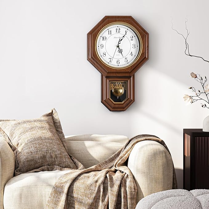 Pendulum Wall Clock Battery Operated, Imitation Wood Plastic Regulator Clock - Image 4