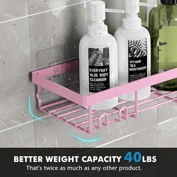 Moforoco Shower Caddy Shelf Organizer Rack, Self Adhesive Black Bathroom - Image 3
