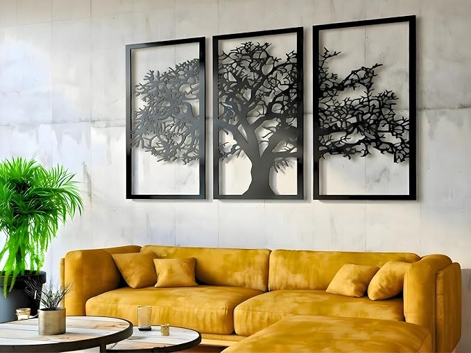 VAILLA Tree of Life Wall Art Decor Set of 3 Wall Hanging Sculpture Modern Wall by VAILLADesign
