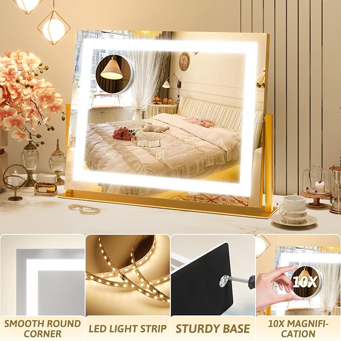ROLOVE Vanity Mirror with Lights 22"x18", Lighted Makeup Mirror with 10X - Image 5