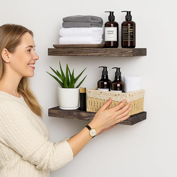 BGMG Wood Floating Shelves for wall 18 inch, Distressed Rustic Wooden Wall - Image 2