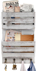 Mail Organizer Wall Mount with 4 Key Hooks, Rustic Wooden Hanging Mail Sorter by SWALLOW+BRAND