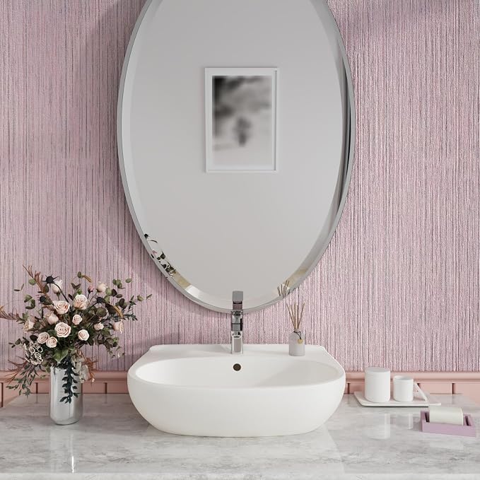 CRE8TIVE Pale Pink Grasscloth Wallpaper Peel and Stick Textured Wallpaper Pink - Image 3